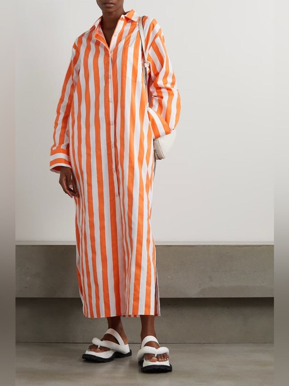 The Frankie Shop Cala Striped Cotton-Poplin Shirt Dress Orange White XS/S Womens